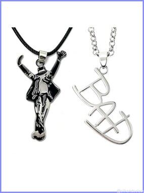 2PC Hollow Letter & Silhouette Pendant Necklace Set Fan Gift Unisex Costume